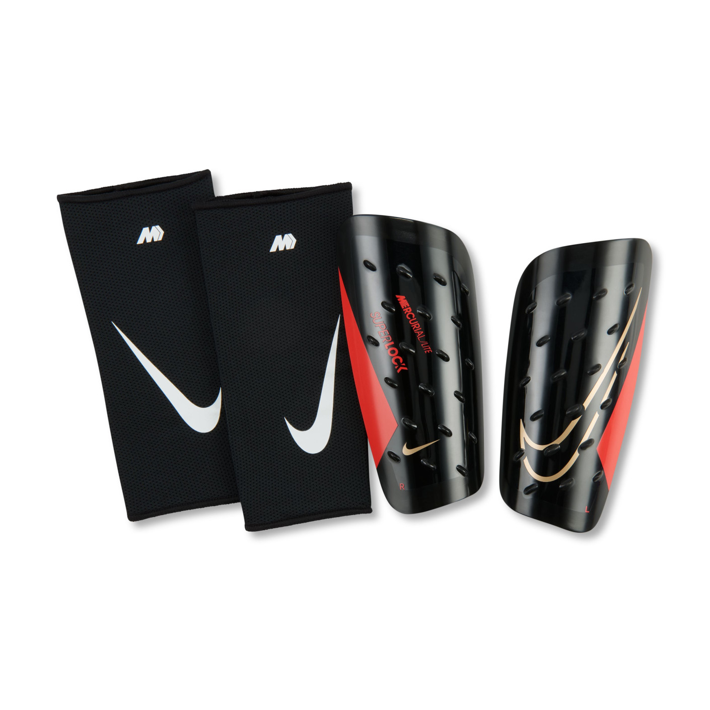 Nike Mercurial Lite Superlock Shin Guards Black Bright Red Gold