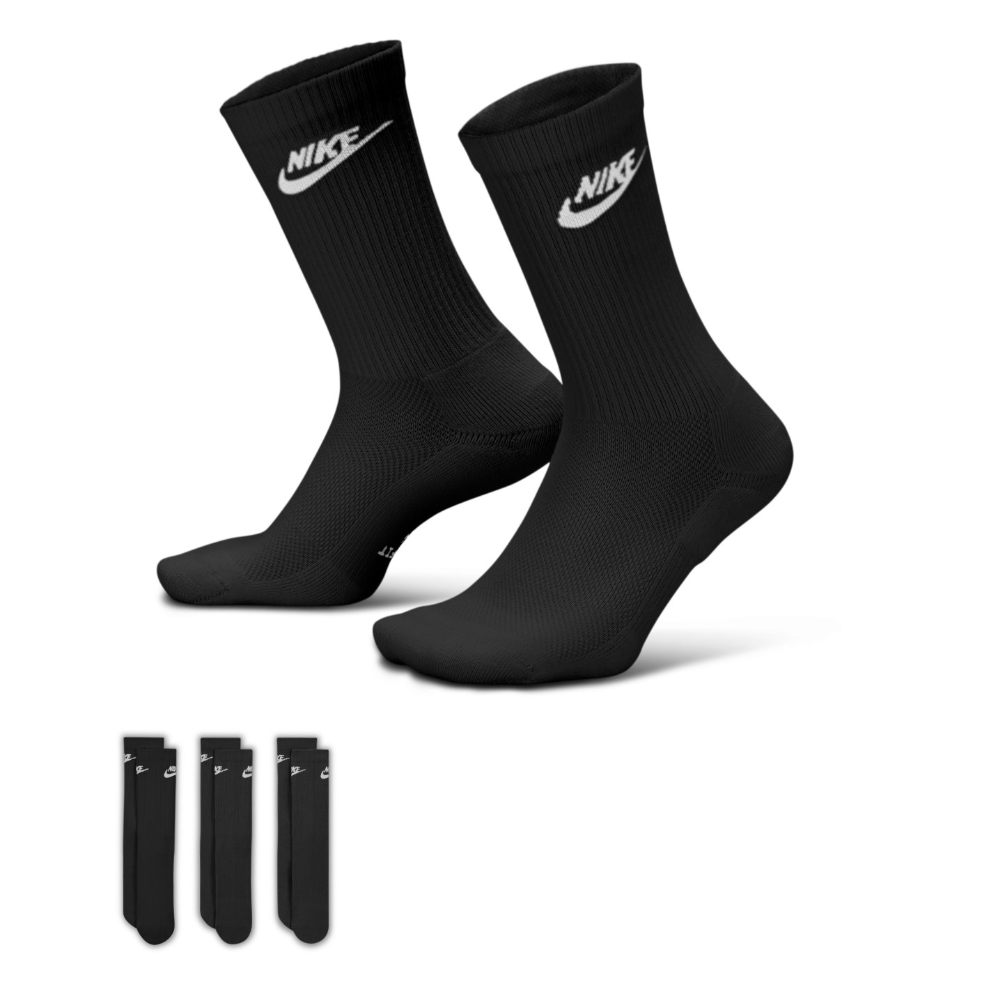 Nike Elevated Everyday Crew Sokken 3-Pack Zwart Wit