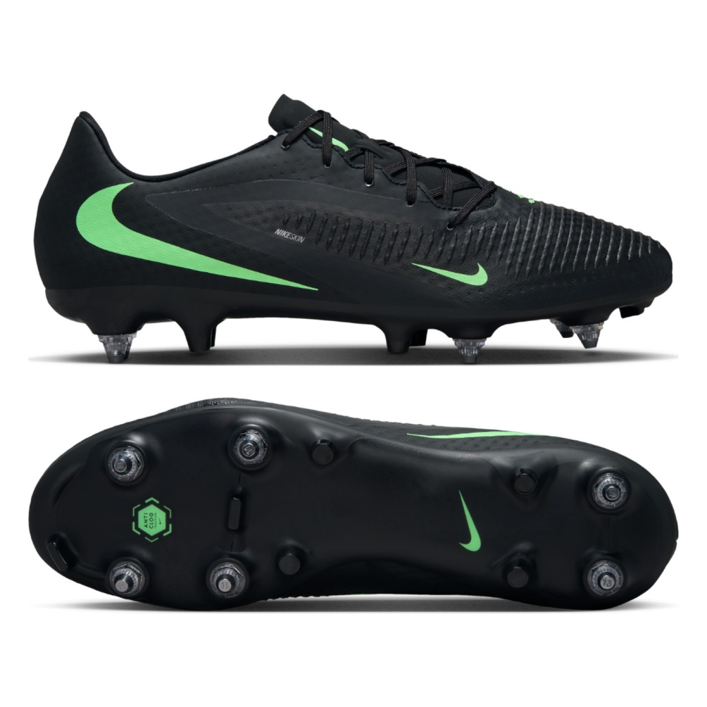 Nike Phantom 6 Low Academy (SG) IJzeren-Nop Voetbalschoenen Anti-Clog Zwart Felgroen