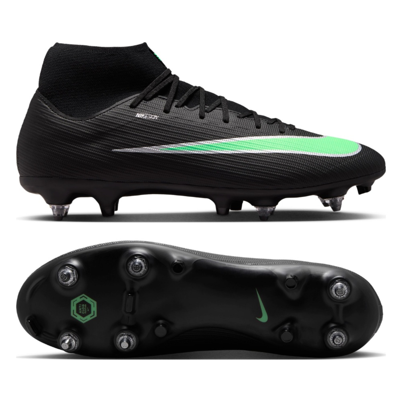 Nike Mercurial Superfly 11 Academy (SG) Iron Stud Anti-Clog Football Boots Black Bright Green Silver Grey