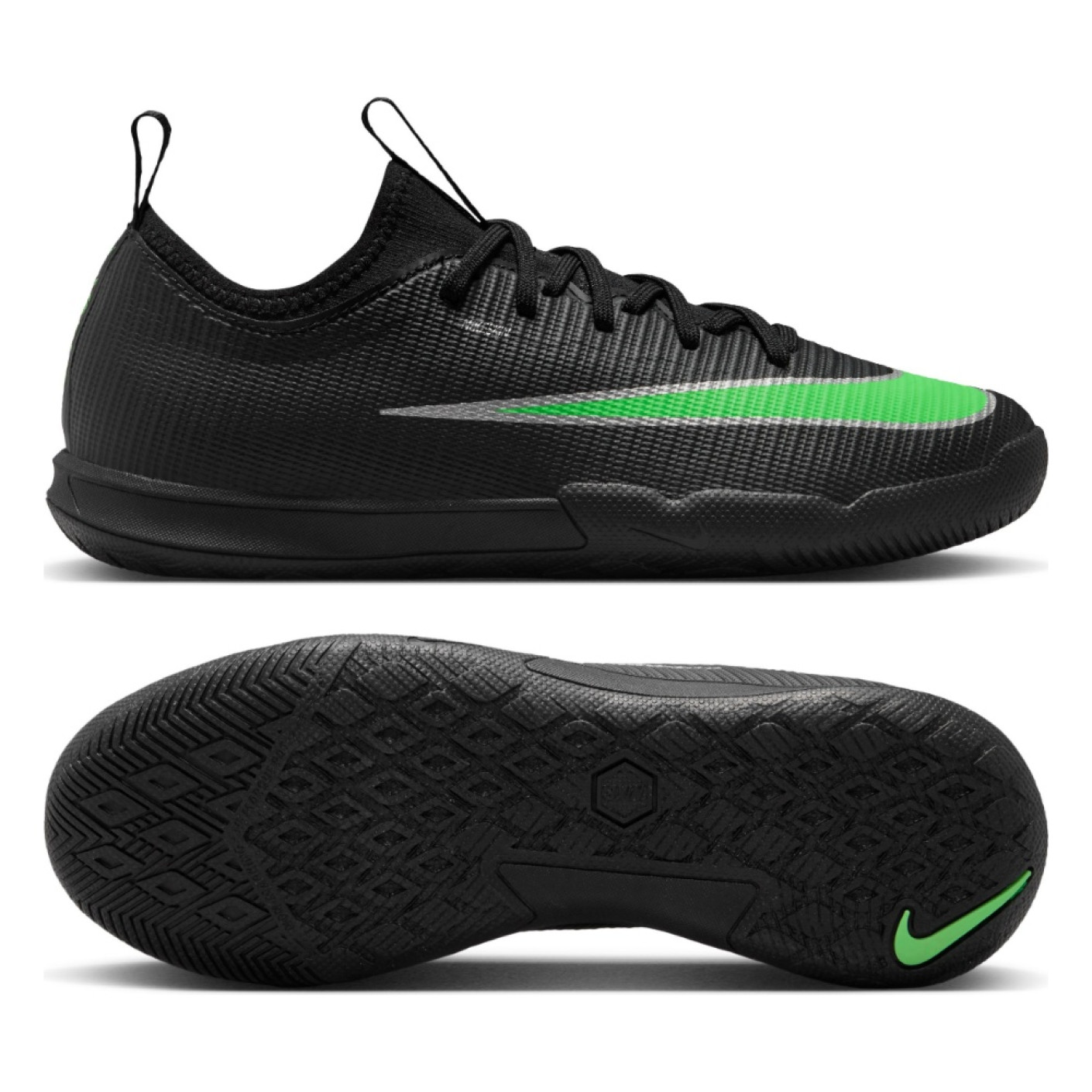 Nike Mercurial Vapor 17 Academy (IN) Kids Indoor Football Boots Black Bright Green Silver Grey