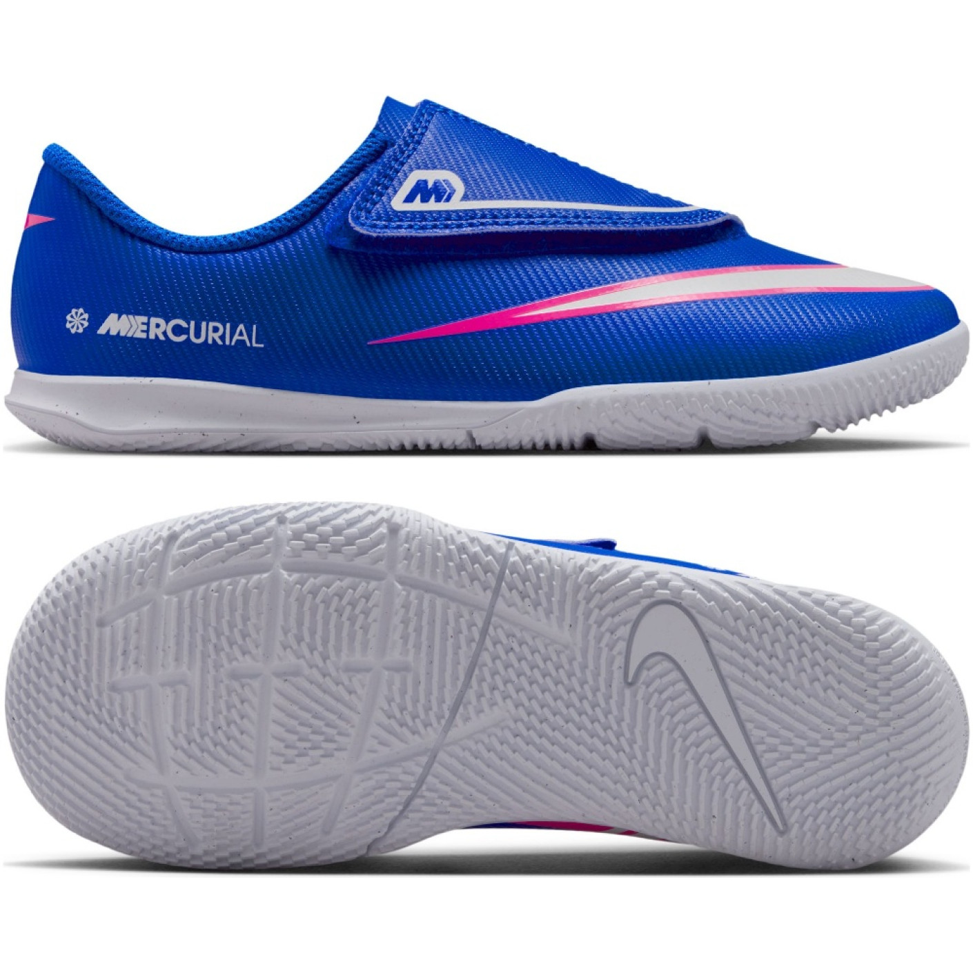 Nike Mercurial Club Vapor 16 Velcro Zaalvoetbalschoenen (IN) Peuters Blauw Wit Felroze
