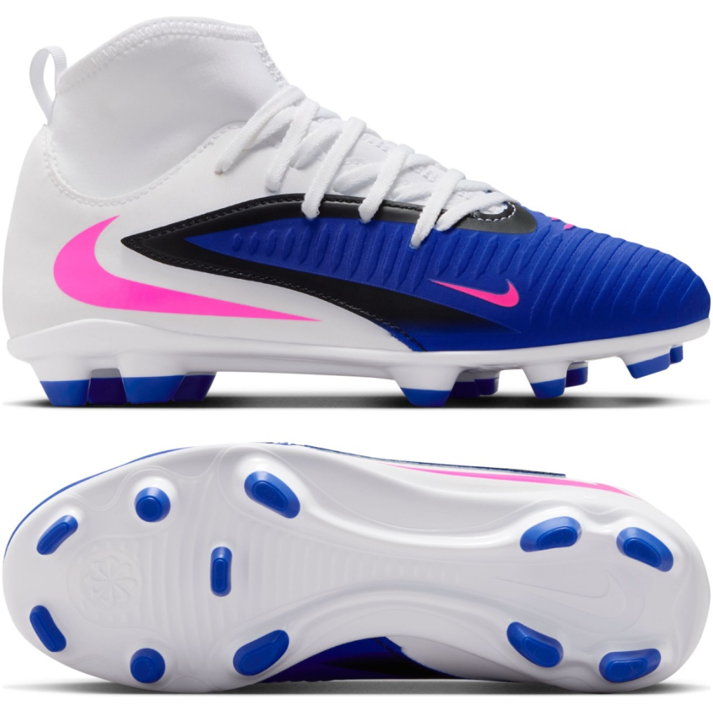 Nike Phantom 6 Club High Gras / Kunstgras Voetbalschoenen (MG) Kids Blauw Wit Felroze
