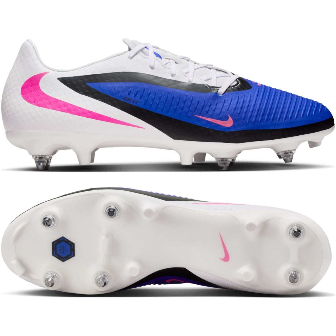 Nike Phantom 6 Academy Low IJzeren-Nop Voetbalschoenen (SG) Anti-Clog Blauw Wit Felroze