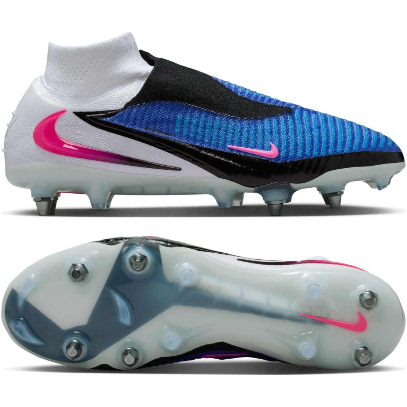 Nike Phantom 6 Elite High IJzeren-Nop Voetbalschoenen (SG) Pro Player Blauw Felroze Wit