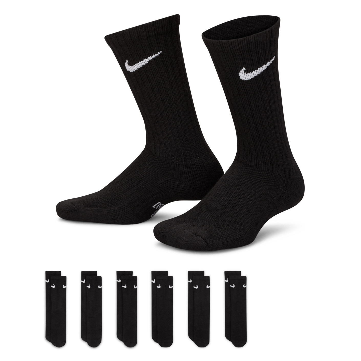 Nike Everyday Crew 6-Pack Kids Socks Black White