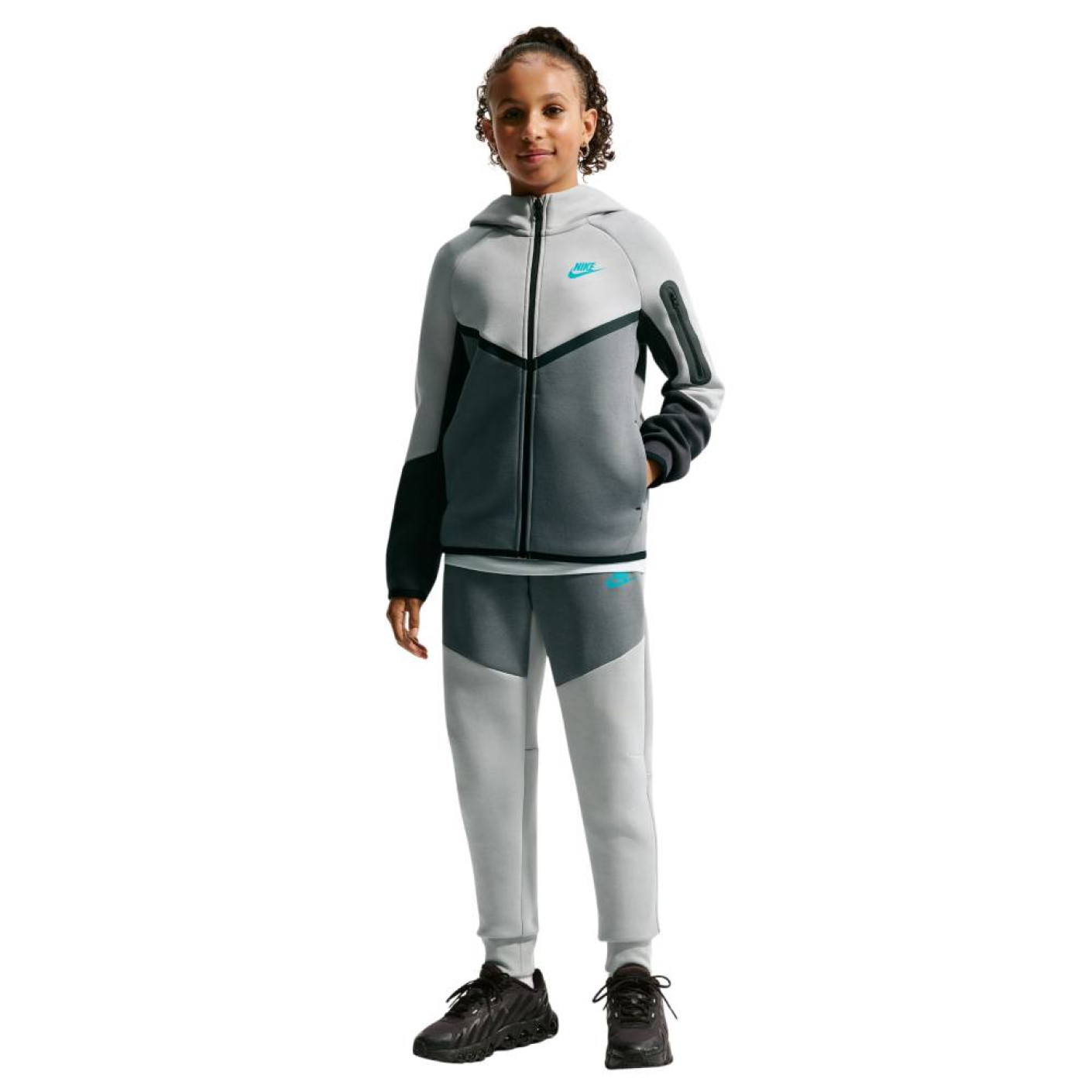 Nike Tech Fleece Trainingspak Kids Grijs Donkergrijs Zwart Lichtblauw