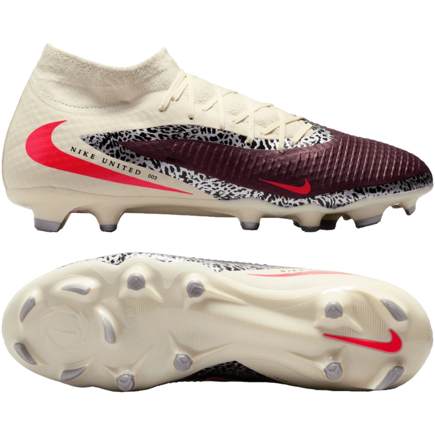 Nike Phantom 6 High Academy Gras / Kunstgras Voetbalschoenen (MG) Gebroken Wit Bordeauxrood Rood
