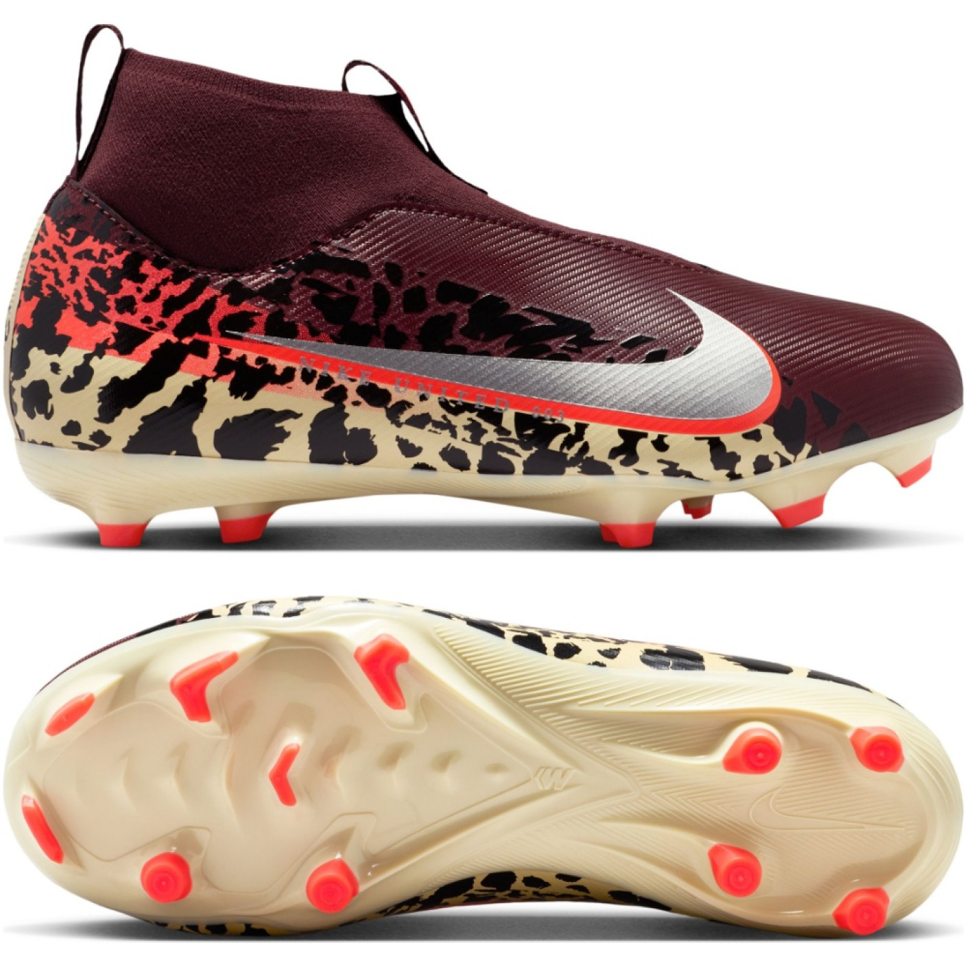 Nike Zoom Mercurial Academy Superfly 10 Grass/Artificial Grass Football Boots (MG) Kids Burgundy Silver Orange