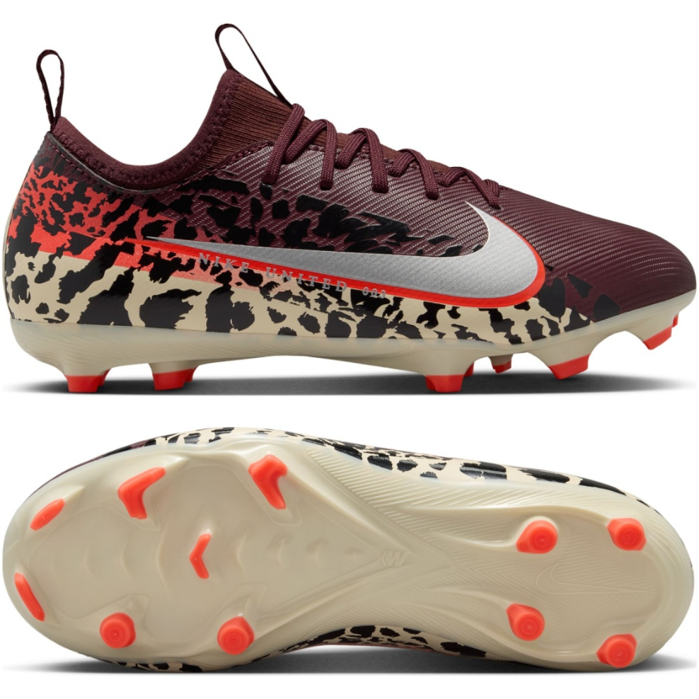 Nike Zoom Mercurial Academy Vapor 16 Gras / Kunstgras Voetbalschoenen (MG) Kids Bordeauxrood Zilver Oranje