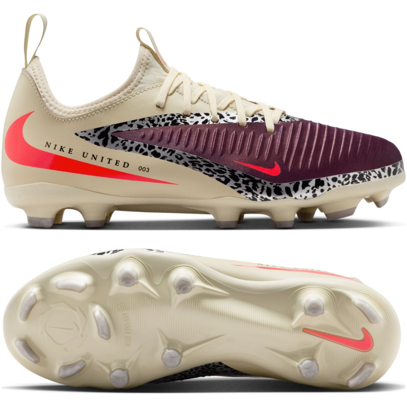 Nike Phantom 6 Academy Low Gras / Kunstgras Voetbalschoenen (MG) Kids Gebroken Wit Bordeauxrood Rood