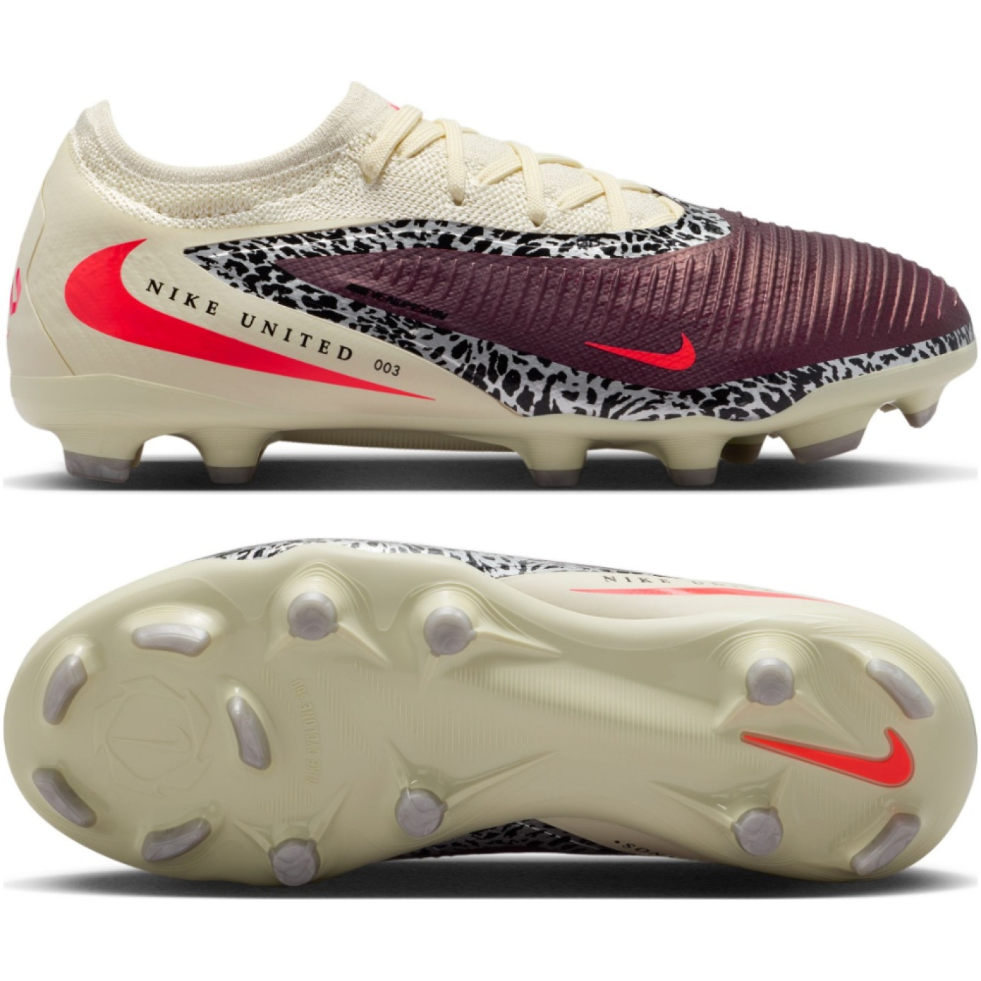 Nike Phantom 6 Pro Low Grass/Artificial Grass Football Boots (MG) Kids Off White Burgundy Red