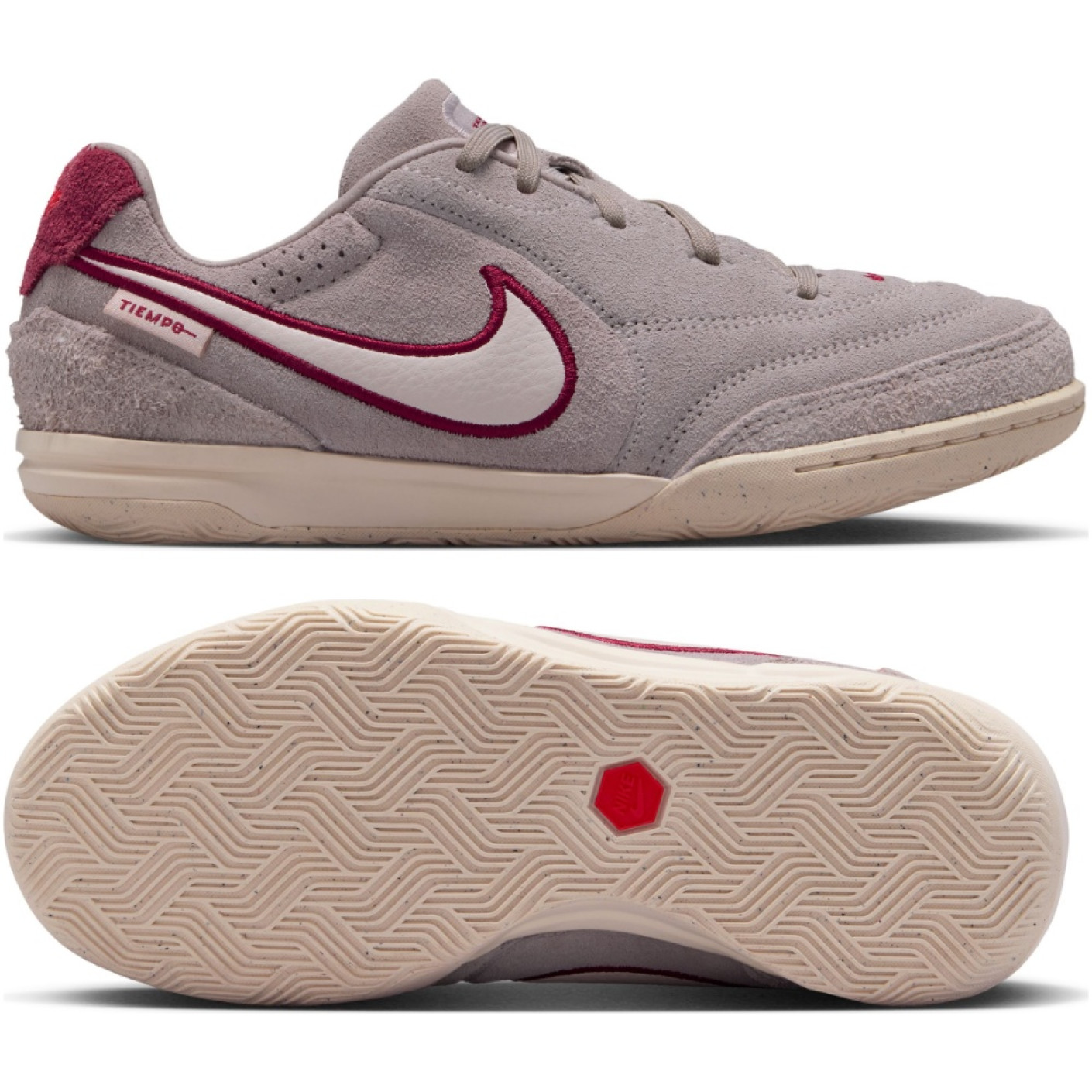 Nike Tiempo Straatvoetbalschoenen Streetgato Premium Kids Grijs Wit Bordeauxrood