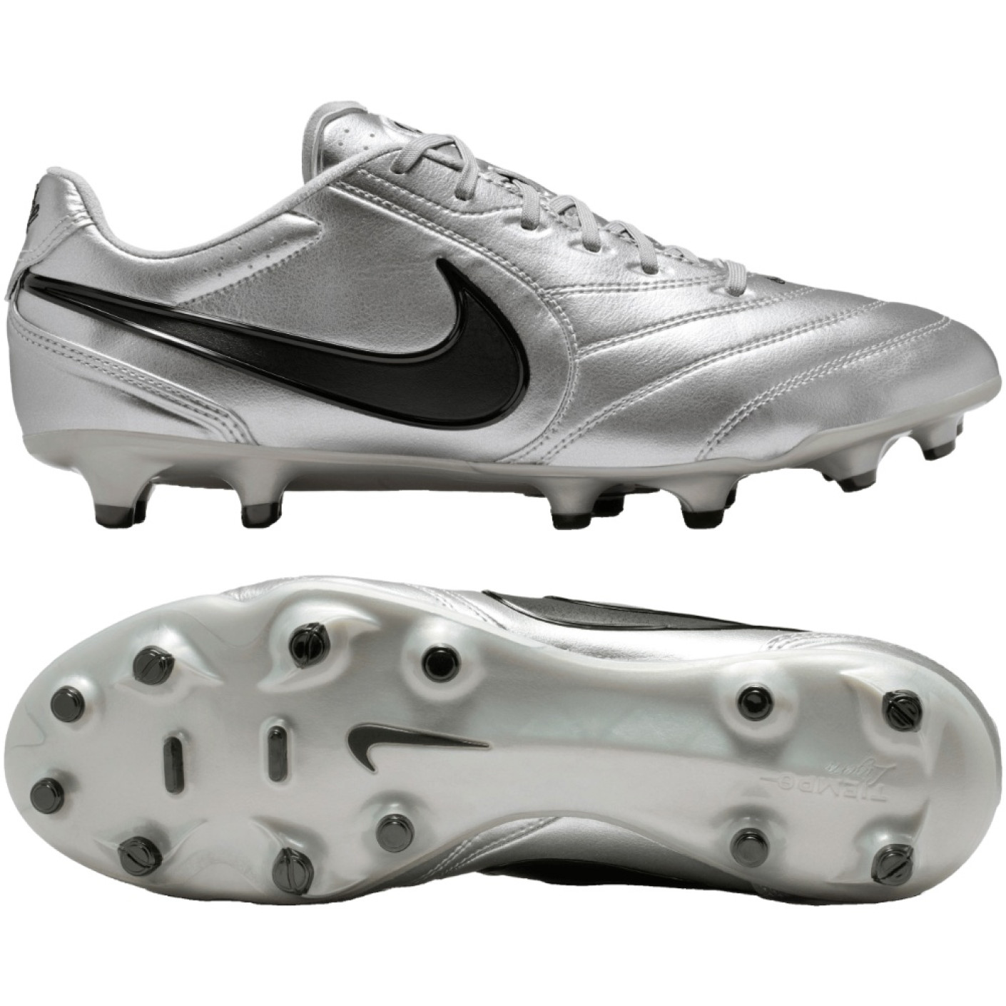 Nike Tiempo Pro Ligera Gras Voetbalschoenen (FG) Metallic Zilver Zwart