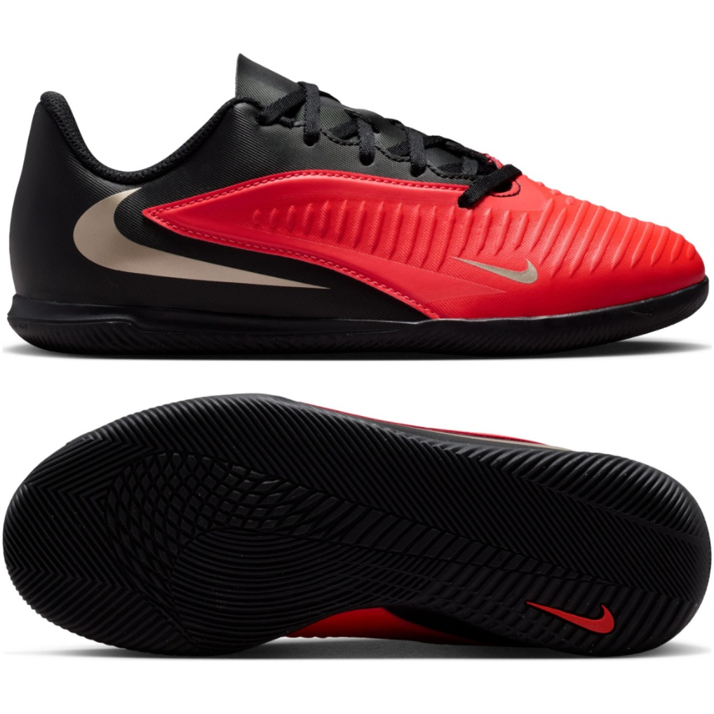 Nike Phantom 6 Low Club (IN) Kids Indoor Football Boots Black Bright Red Gold