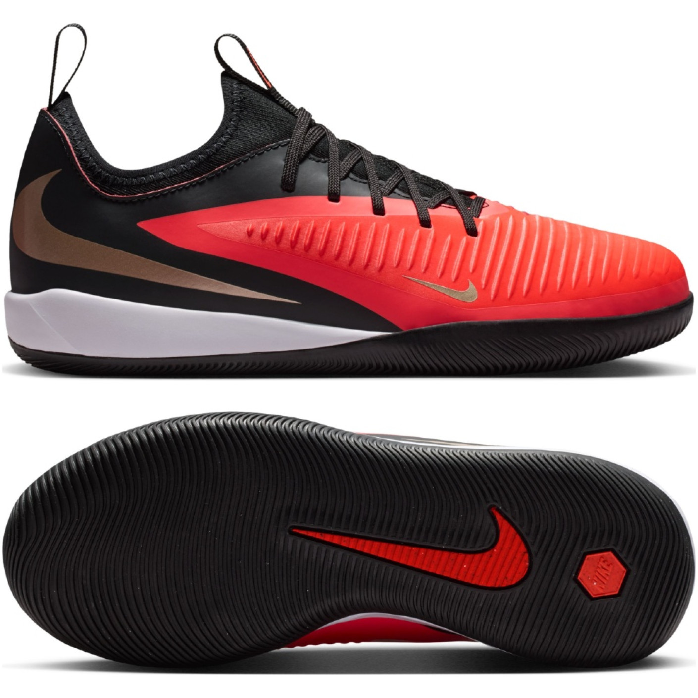Nike Phantom 6 Low Academy (IN) Kids Indoor Football Boots Black Bright Red Gold