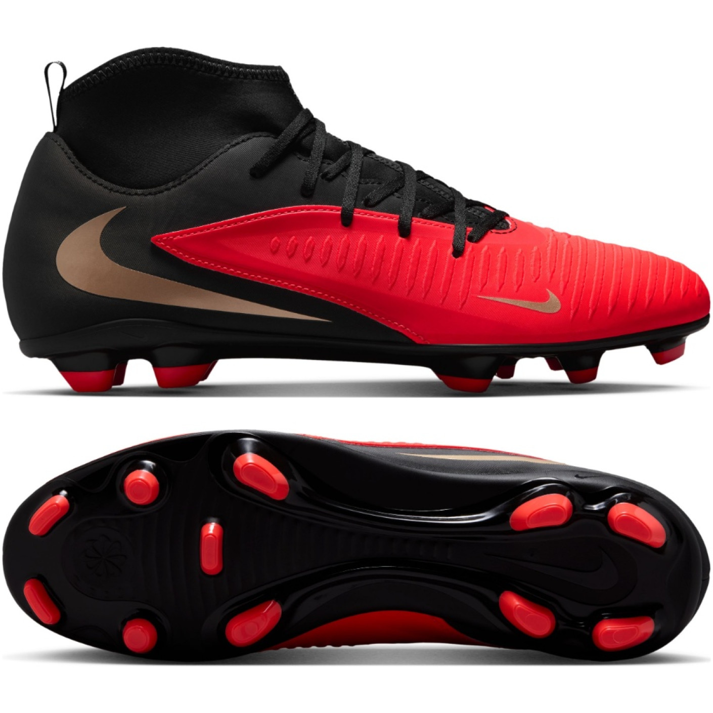 Nike Phantom 6 High Club (MG) Grass/Artificial Grass Football Boots Black Bright Red Gold