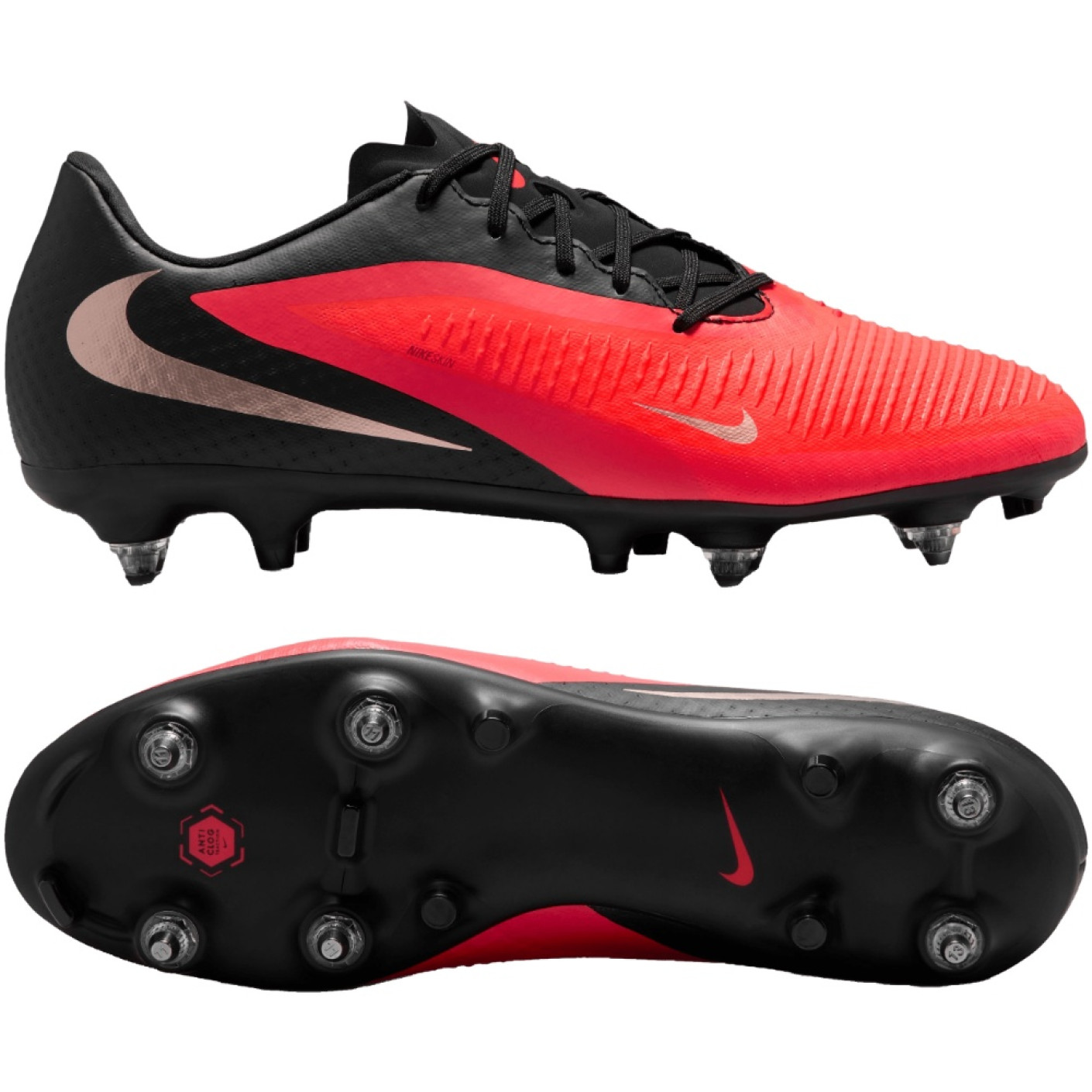 Nike Phantom 6 Low Academy (SG) Iron Stud Anti-Clog Football Boots Black Bright Red Gold