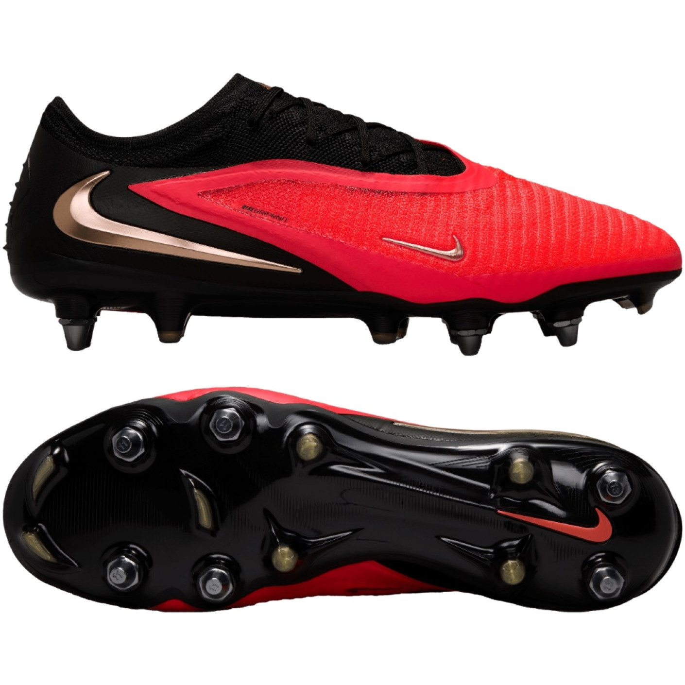 Nike Phantom 6 Low Elite (SG) Iron Stud Pro Player Football Boots Black Bright Red Gold