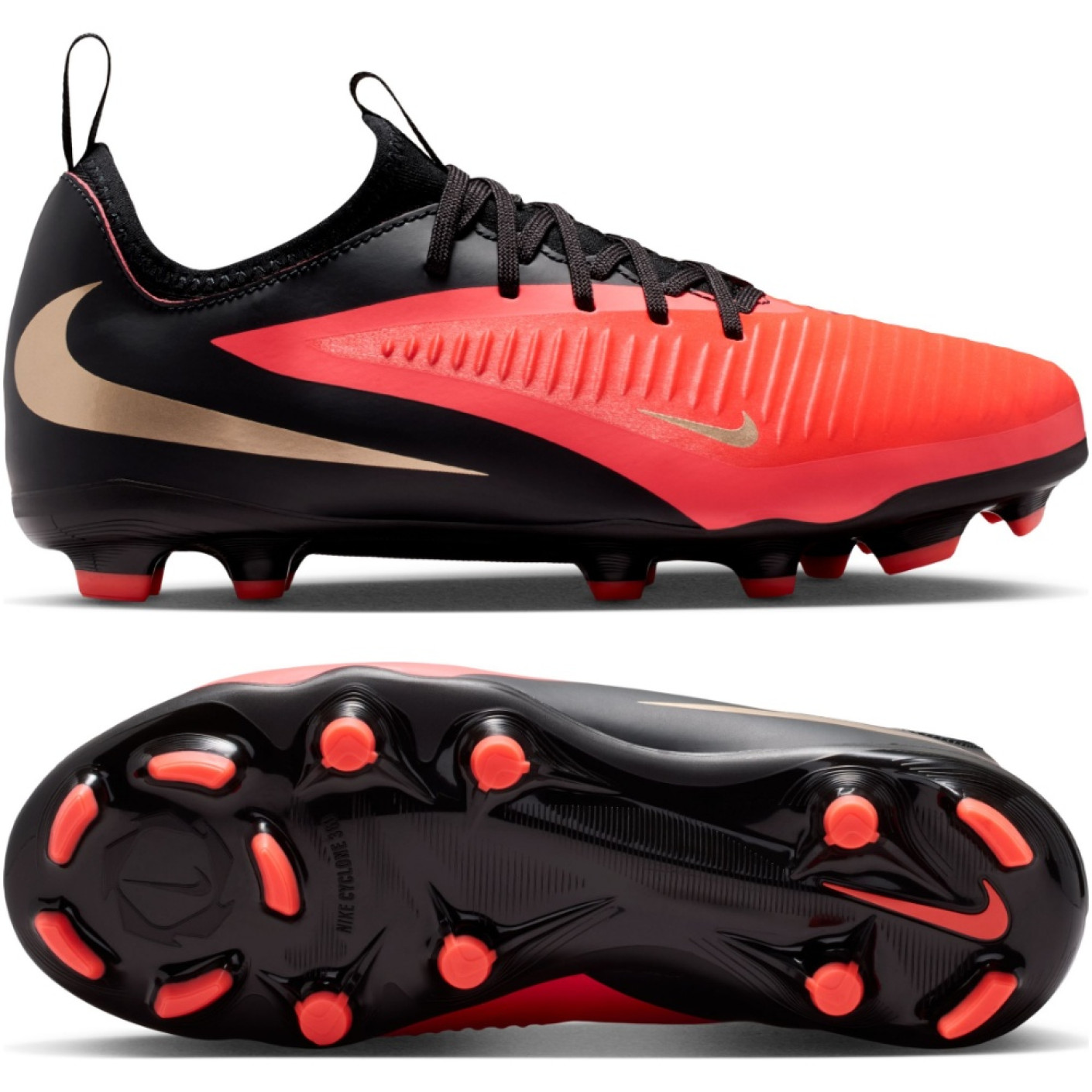 Nike Phantom 6 Low Academy (MG) Grass/Artificial Grass Football Boots Kids Black Bright Red Gold