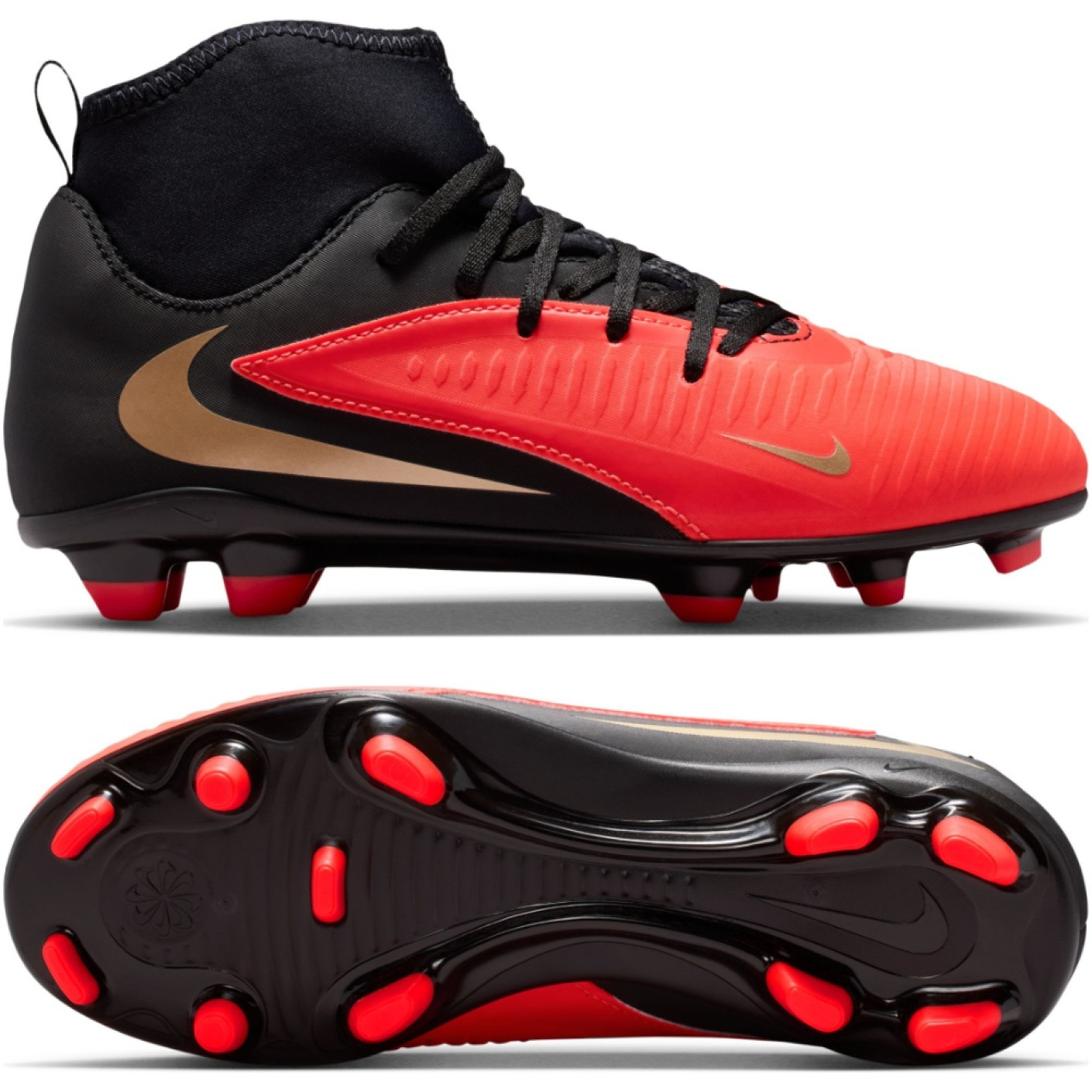 Nike Phantom 6 High Club (MG) Grass/Artificial Grass Football Boots Kids Black Bright Red Gold