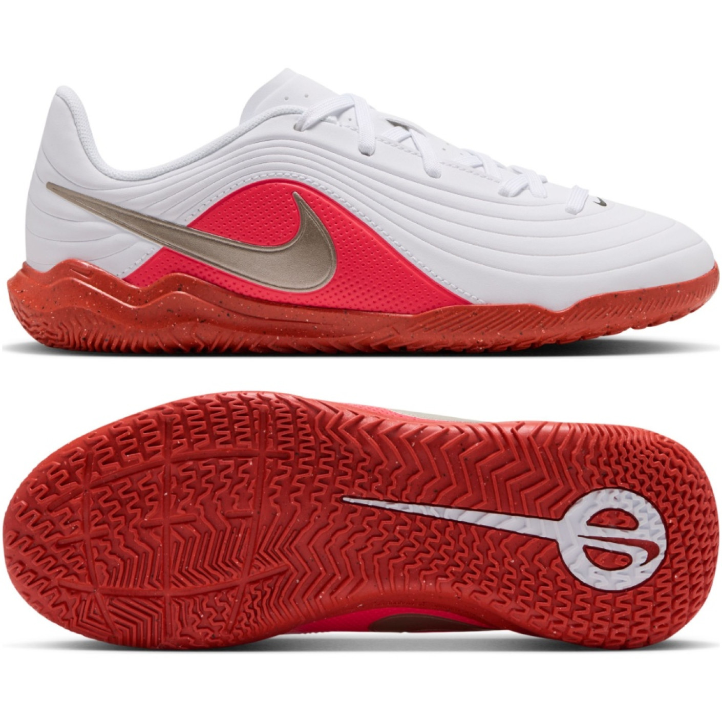 Nike Tiempo Maestro Club (IN) Zaalvoetbalschoenen Kids Wit Felrood Goud