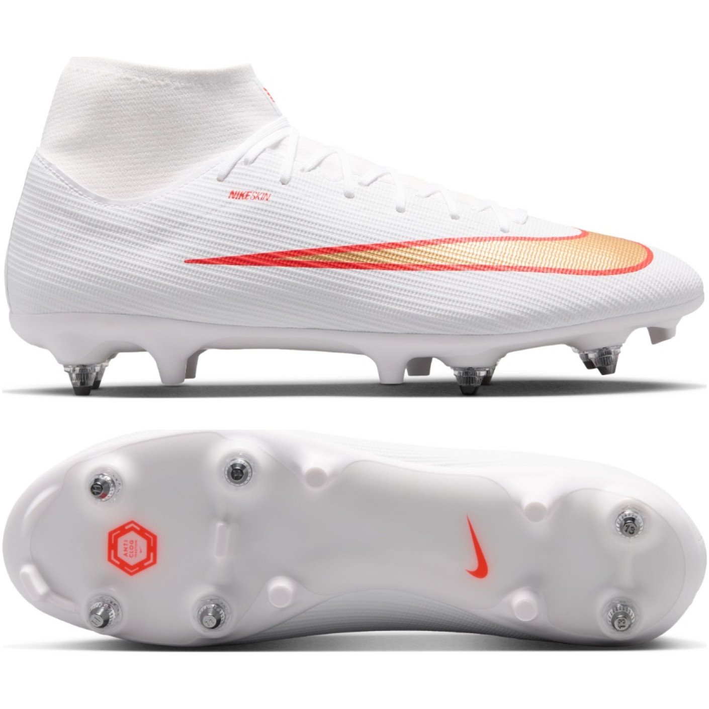 Nike Mercurial Superfly 11 Academy (SG) Iron Stud Anti-Clog Football Boots White Bright Red Gold