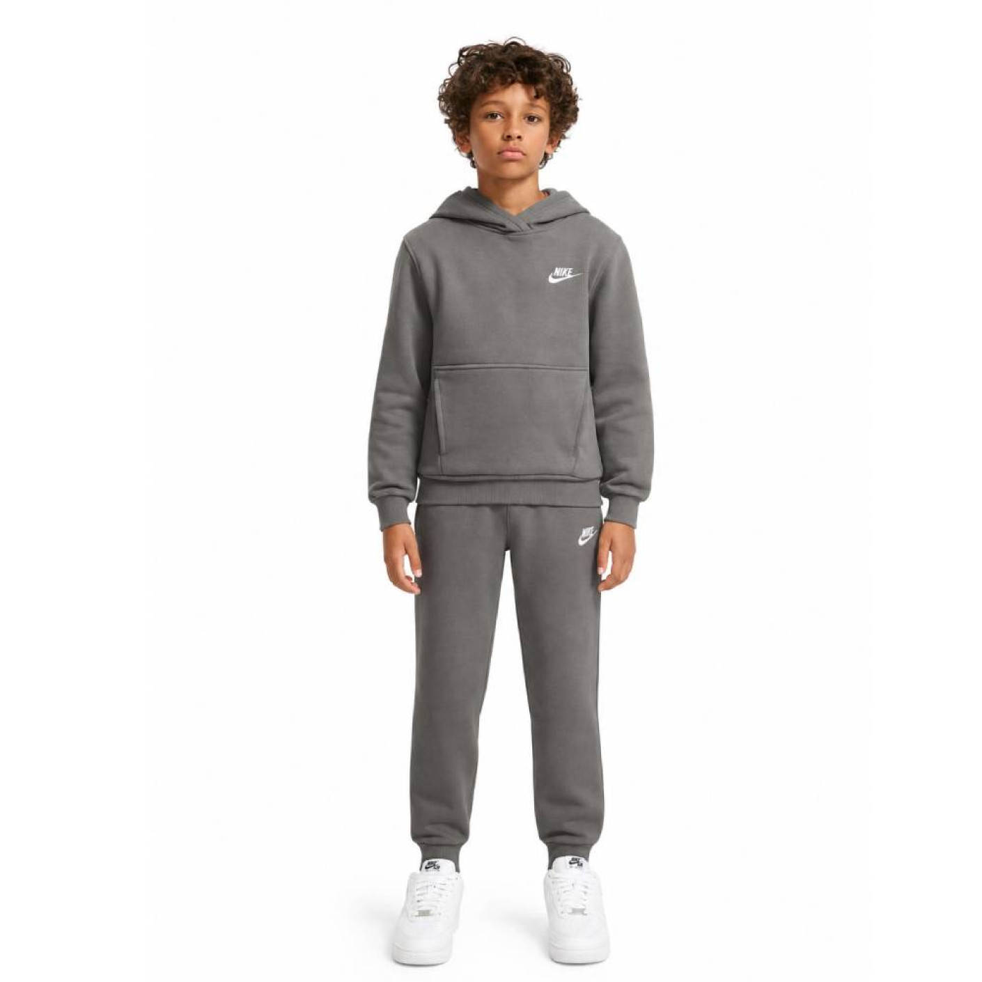 Nike Sportswear Club Fleece Trainingspak Hooded Kids Donkergrijs Wit