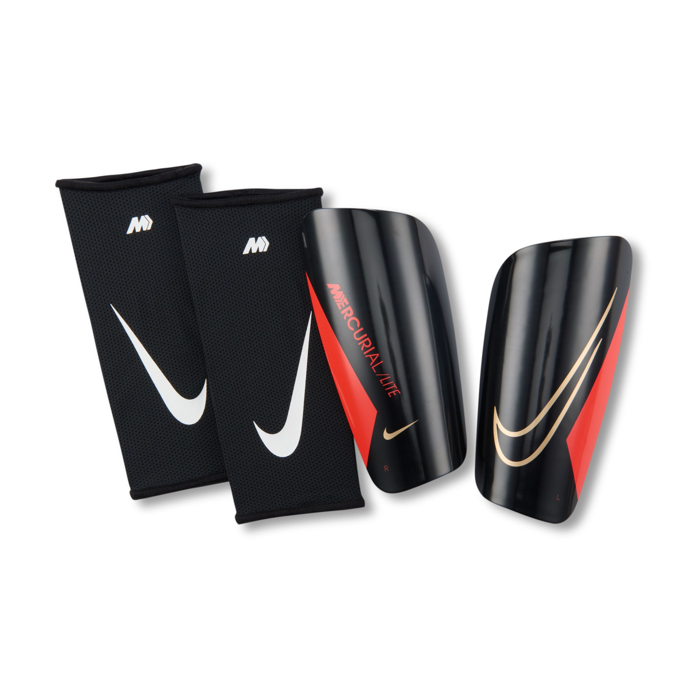 Nike Mercurial Lite Shin Guards Black Bright Red Gold