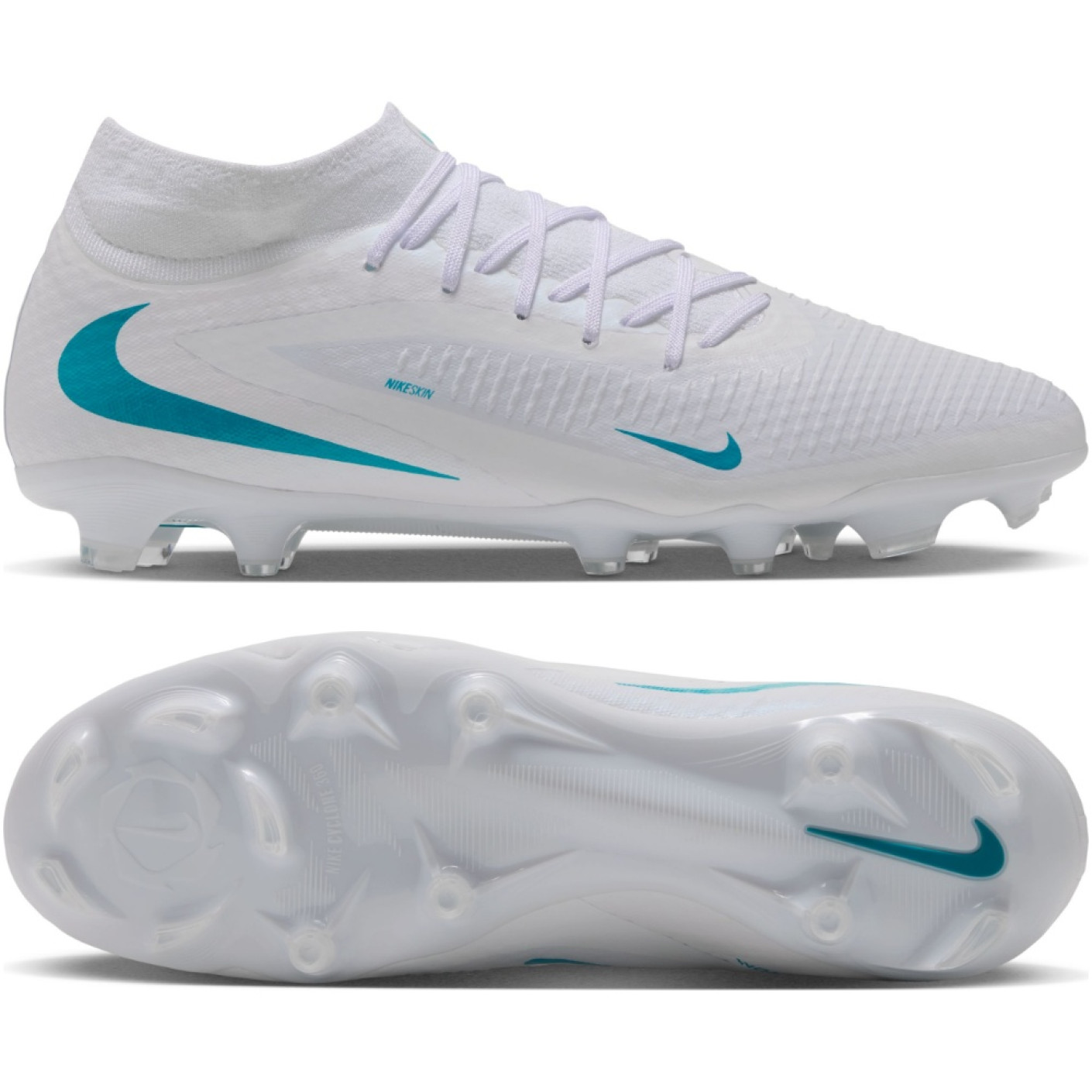 Nike Phantom 6 High Academy (MG) Gras / Kunstgras Voetbalschoenen Wit Turquoise