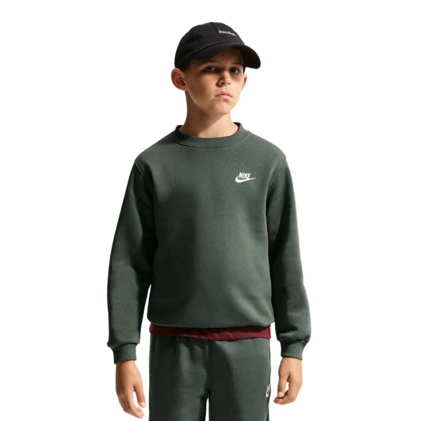 Nike Club Fleece Crew Sweater Kids Dark Green White