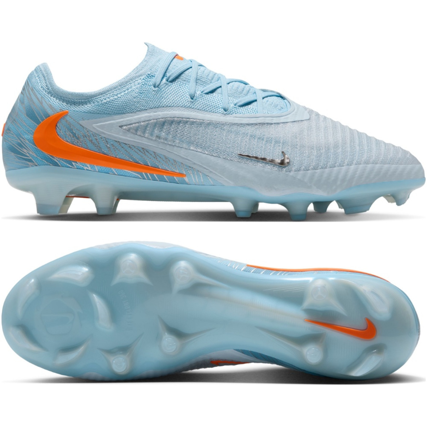 Nike Phantom 6 Low Elite (FG) Gras Voetbalschoenen Lichtblauw Oranje Zilvergrijs