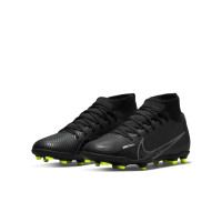 Nike Mercurial Superfly Club 9 Grass/ Artificial Grass Football Shoes (MG) Kids Black Grey White Neon Yellow