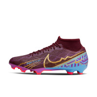 Nike Zoom Mercurial Superfly Academy 9 KM Grass/Artificial Grass Football Shoes (MG) Purple Burgundy Gold