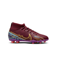 Nike Mercurial Superfly Club 9 KM Grass/Artificial Grass Football Shoes (MG) Kids Burgundy Gold Blue