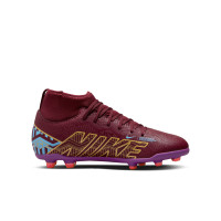 Nike Mercurial Superfly Club 9 KM Grass/Artificial Grass Football Shoes (MG) Kids Burgundy Gold Blue