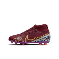 Nike Mercurial Superfly Club 9 KM Grass/Artificial Grass Football Shoes (MG) Kids Burgundy Gold Blue