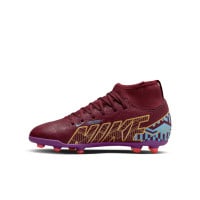 Nike Mercurial Superfly Club 9 KM Grass/Artificial Grass Football Shoes (MG) Kids Burgundy Gold Blue