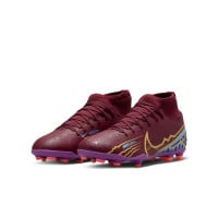 Nike Mercurial Superfly Club 9 KM Grass/Artificial Grass Football Shoes (MG) Kids Burgundy Gold Blue