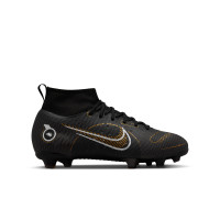 Nike Mercurial Superfly 8 Pro Natural Turf Football Shoes (FG) Kids Black Grey Dark Gold