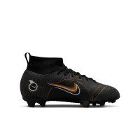 Nike Mercurial Superfly 8 Pro Natural Turf Football Shoes (FG) Kids Black Grey Dark Gold