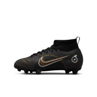 Nike Mercurial Superfly 8 Pro Natural Turf Football Shoes (FG) Kids Black Grey Dark Gold