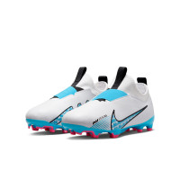 Nike Zoom Mercurial Vapor 15 Academy Laceless Grass/Artificial Grass Football Shoes (MG) Kids White Bright Blue Hot Pink