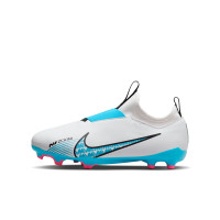 Nike Zoom Mercurial Vapor 15 Academy Laceless Grass/Artificial Grass Football Shoes (MG) Kids White Bright Blue Hot Pink
