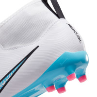 Nike Zoom Mercurial Superfly 9 Academy Laceless Grass/Artificial Grass Football Shoes (MG) Kids White Bright Blue Hot Pink