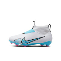 Nike Zoom Mercurial Superfly 9 Academy Laceless Grass/Artificial Grass Football Shoes (MG) Kids White Bright Blue Hot Pink