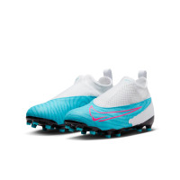 Nike Phantom GX Academy Dynamic Fit Gras / Kunstgras Voetbalschoenen (MG) Kids Blauw Roze Wit