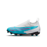 Nike Phantom GX Academy Dynamic Fit Gras / Kunstgras Voetbalschoenen (MG) Kids Blauw Roze Wit