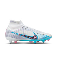 Nike Zoom Mercurial Superfly 9 Elite Iron Stud Football Shoes (SG) Anti-Clog White Blue Pink