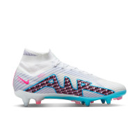 Nike Zoom Mercurial Superfly 9 Elite Iron Stud Football Shoes (SG) Anti-Clog White Blue Pink